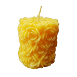 Decorative candle, roses pattern, yellow color, rose perfume